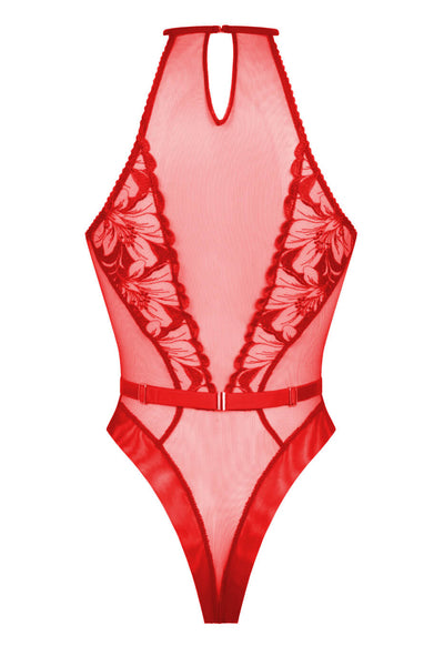 Nicole Red Mesh Bodysuit • Sexy French Lingerie • Made In France Darkest Fox 6041