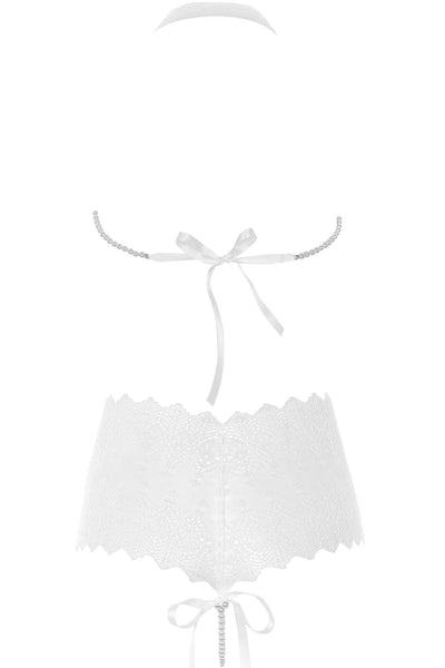 Geneva White Lace Pearl Thong Set • Spanish Pearl Thongs Darkest Fox