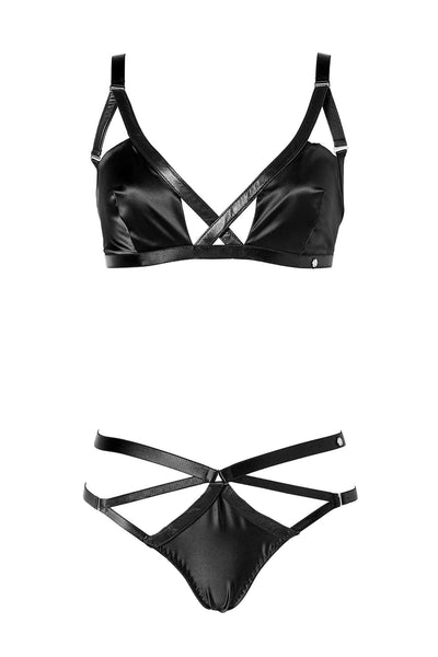Jade Ouvert Open Brief Set • Something Wicked Satin Leather Lingerie–  Darkest Fox