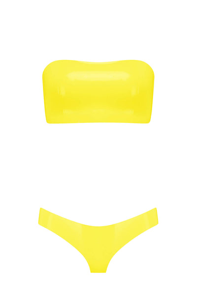 Bandeau Cheeky Latex Lingerie Set • Yellow Elissa Poppy