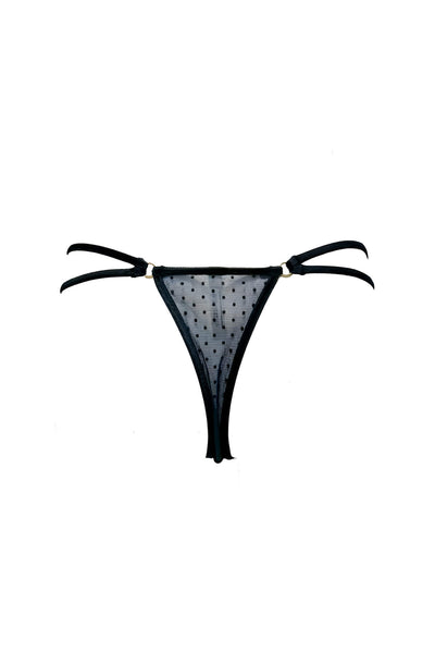 Navy Velour Flocked Dot Mesh Tanga K+1%