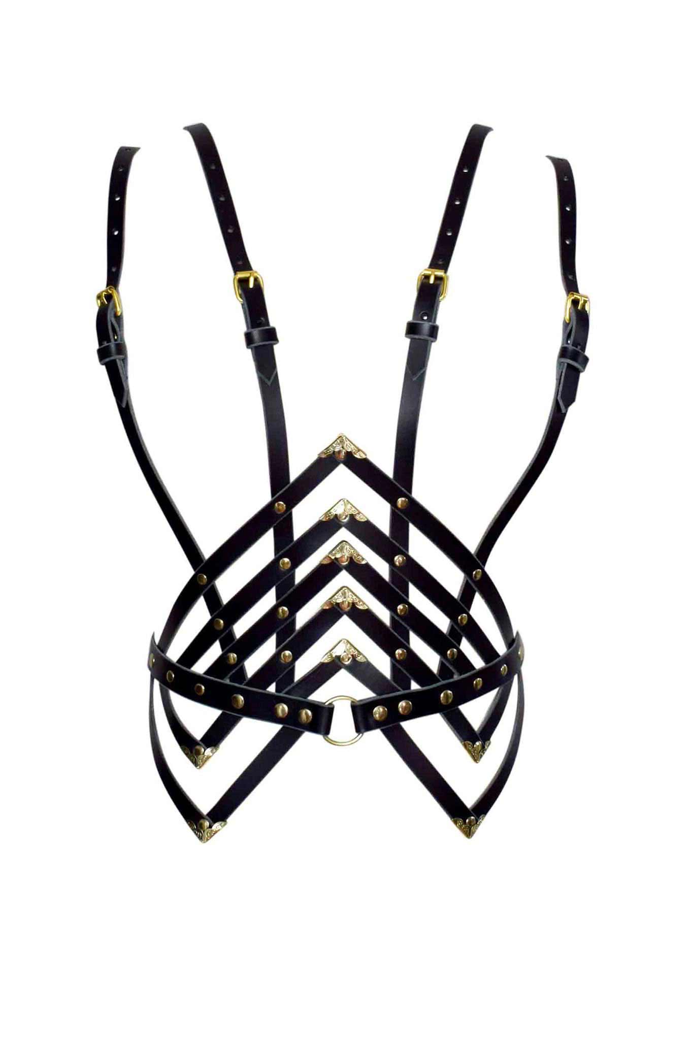 Diamanté Black Leather Garter Belt • Art Deco Lingerie • Black & Gold ...