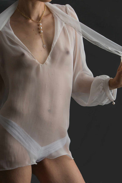 Claire Sissi White Pure Silk Blouse Hot Couture