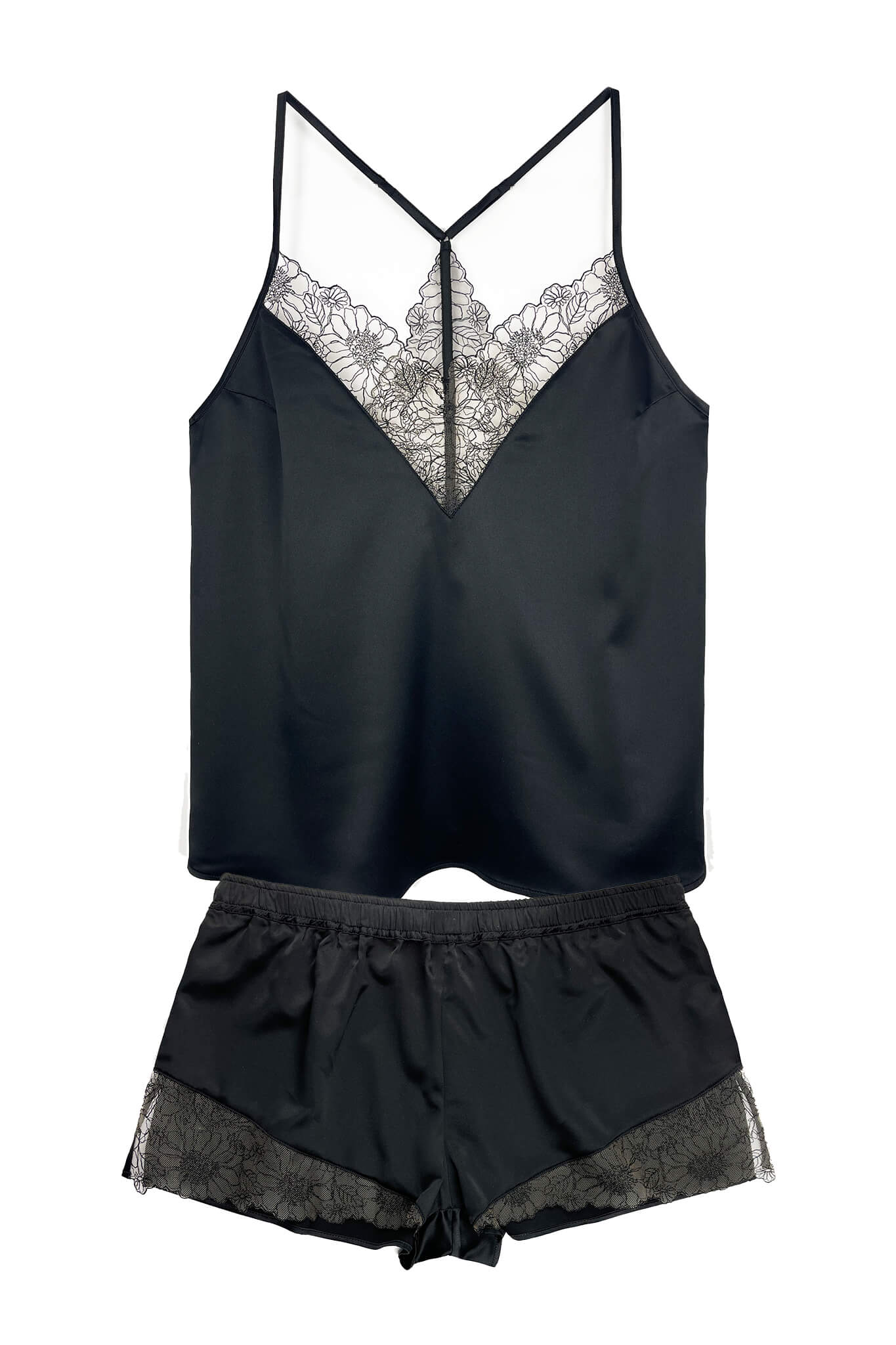 Candid Satin Cami & Shorts Set • Black Lingerie w Embroidered Lace ...