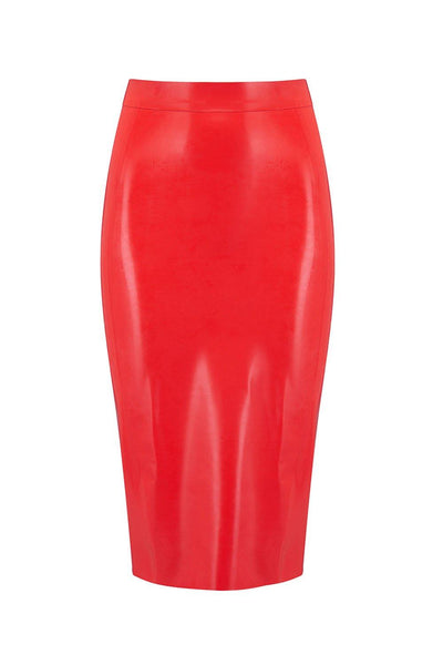 Scarlet Red Latex Midi Skirt Elissa Poppy