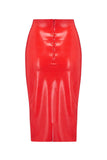 Scarlet Red Latex Midi Skirt Elissa Poppy