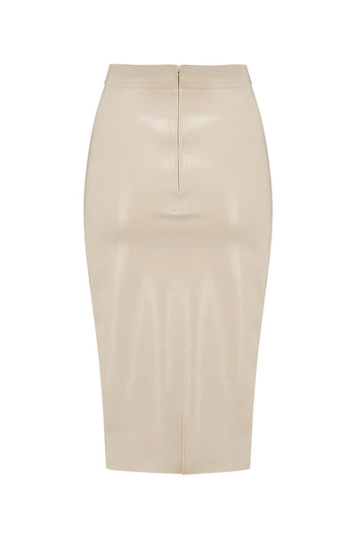 White Ivory Latex Midi Skirt Elissa Poppy