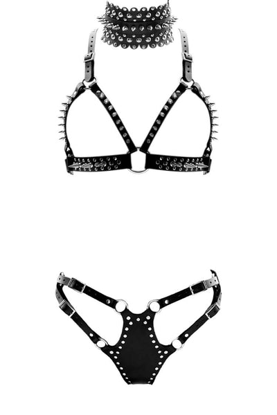 Zeppelin Leather Bra + Panty Lingerie Set • Haute Couture Sexy Bondage–  Darkest Fox