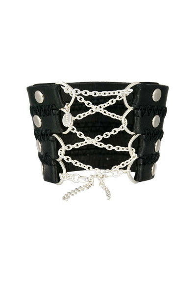 Stitched Leather Corset Cuff with Sterling Chain Lalita