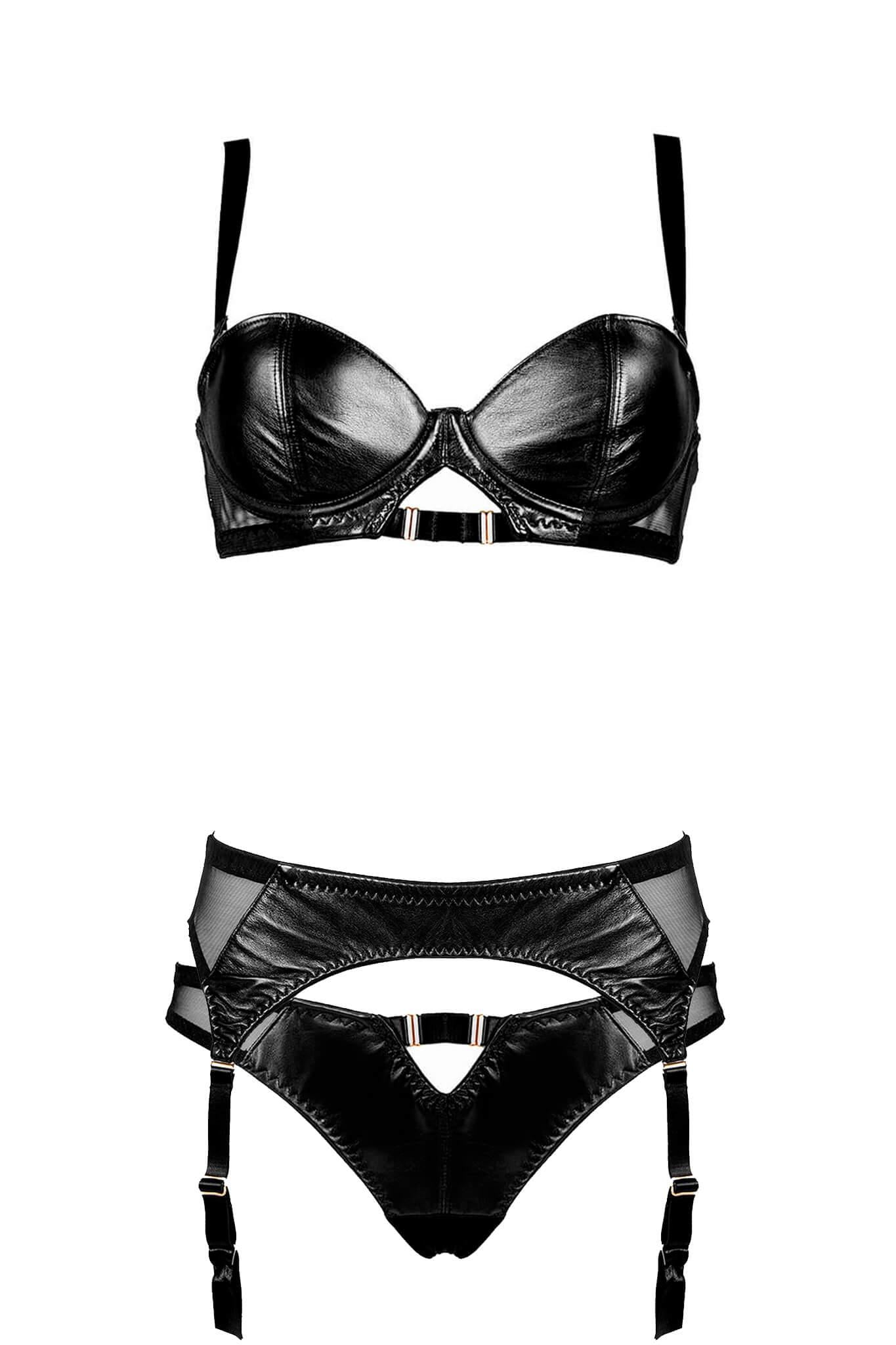 Ava Balconette Leather Bra Set • Something Wicked • Leather Lingerie–  Darkest Fox