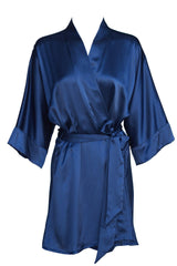 Midnight Blue Men Kimono Robe-washable vegan silk for the modern