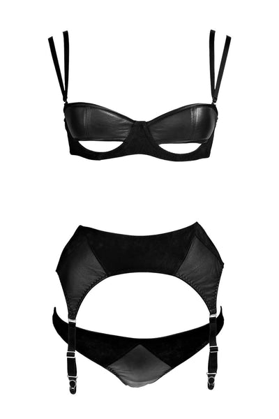 Zeppelin Leather Bra + Panty Lingerie Set • Haute Couture Sexy Bondage–  Darkest Fox